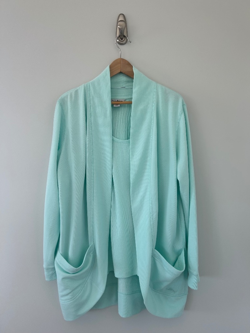 Tommy Bahama Sea Glass Open Cardigan L & Reef Tank in Aqua Blue  XL (2 Pc) EUC
